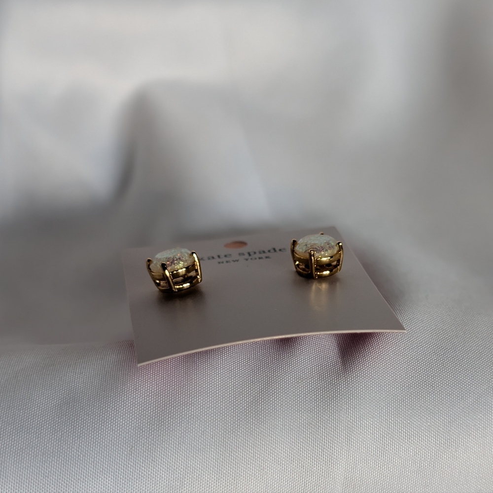 Kate Spade New York Opal Glitter Earrings Ivory, Flash Pink, 4 Prongs Gold NWT - Picture 8 of 12